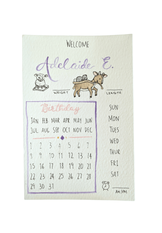 Hand - painted Birth Stat card - Chavamade