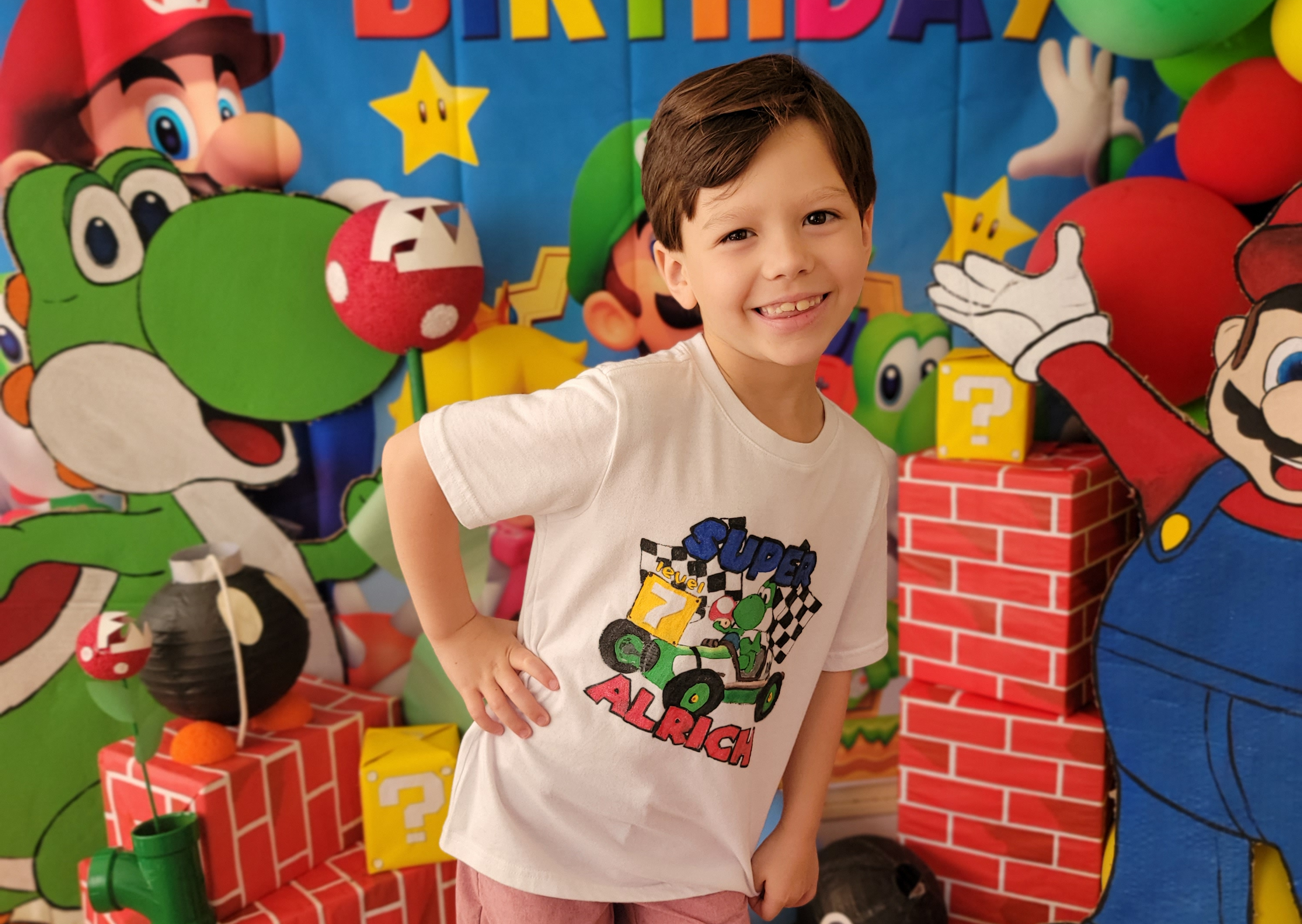 Mario and Yoshi custom birthday shirt and party
