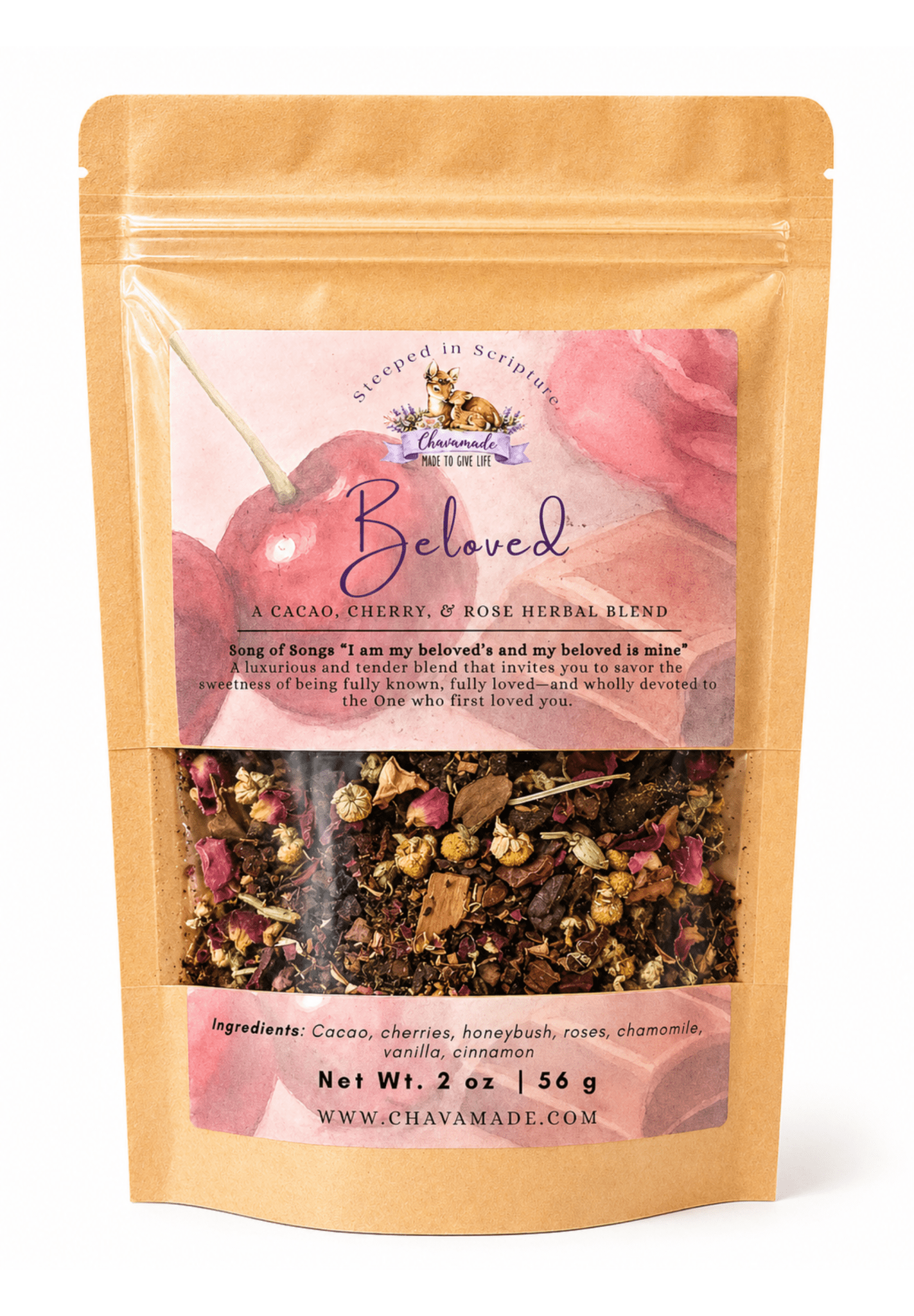 "Beloved" Tea Blend: Cacao, Cherry & Rose - Chavamade