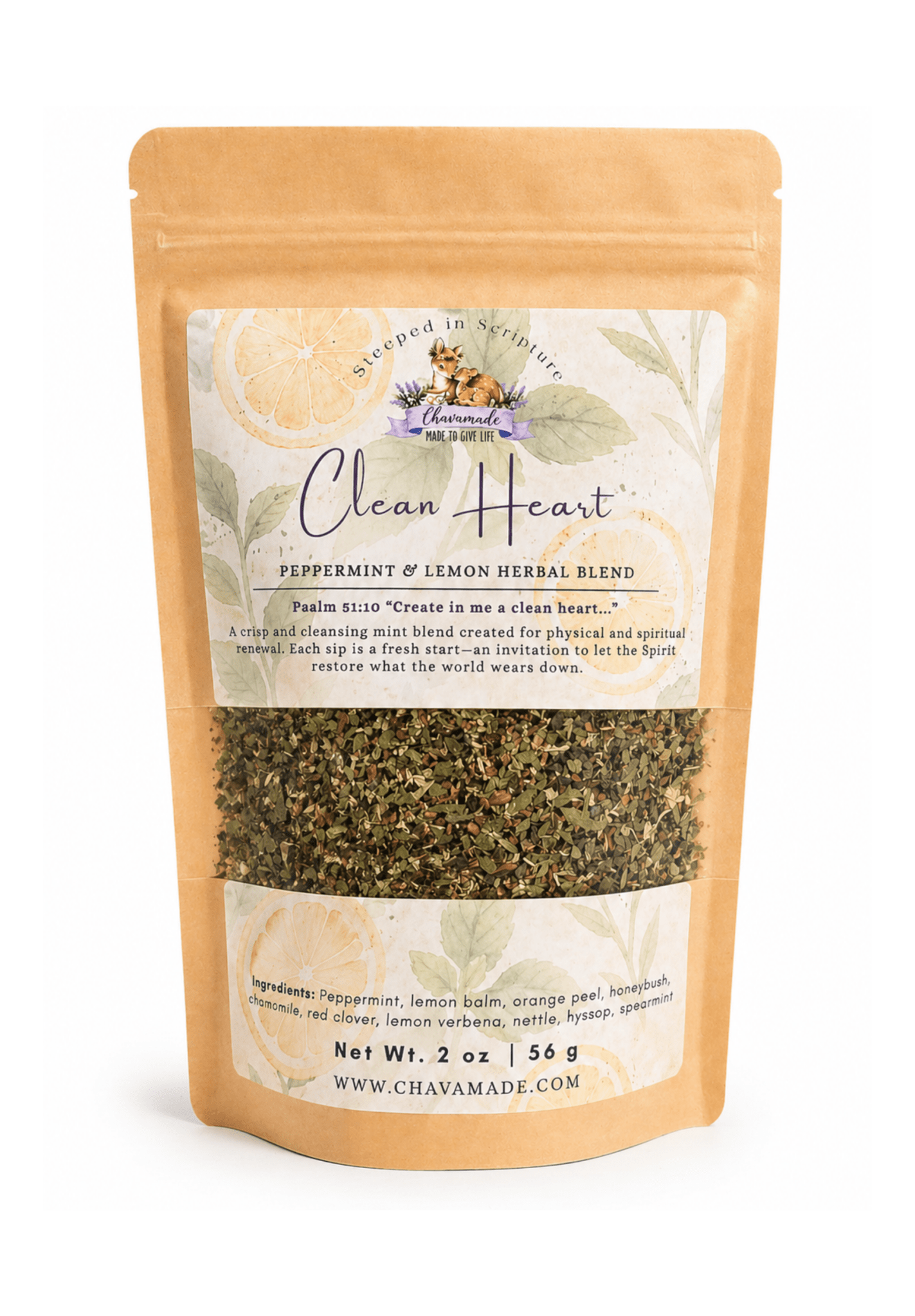 "Clean Heart" Tea Blend: Peppermint & Lemon (detox & blood cleansing support) - Chavamade