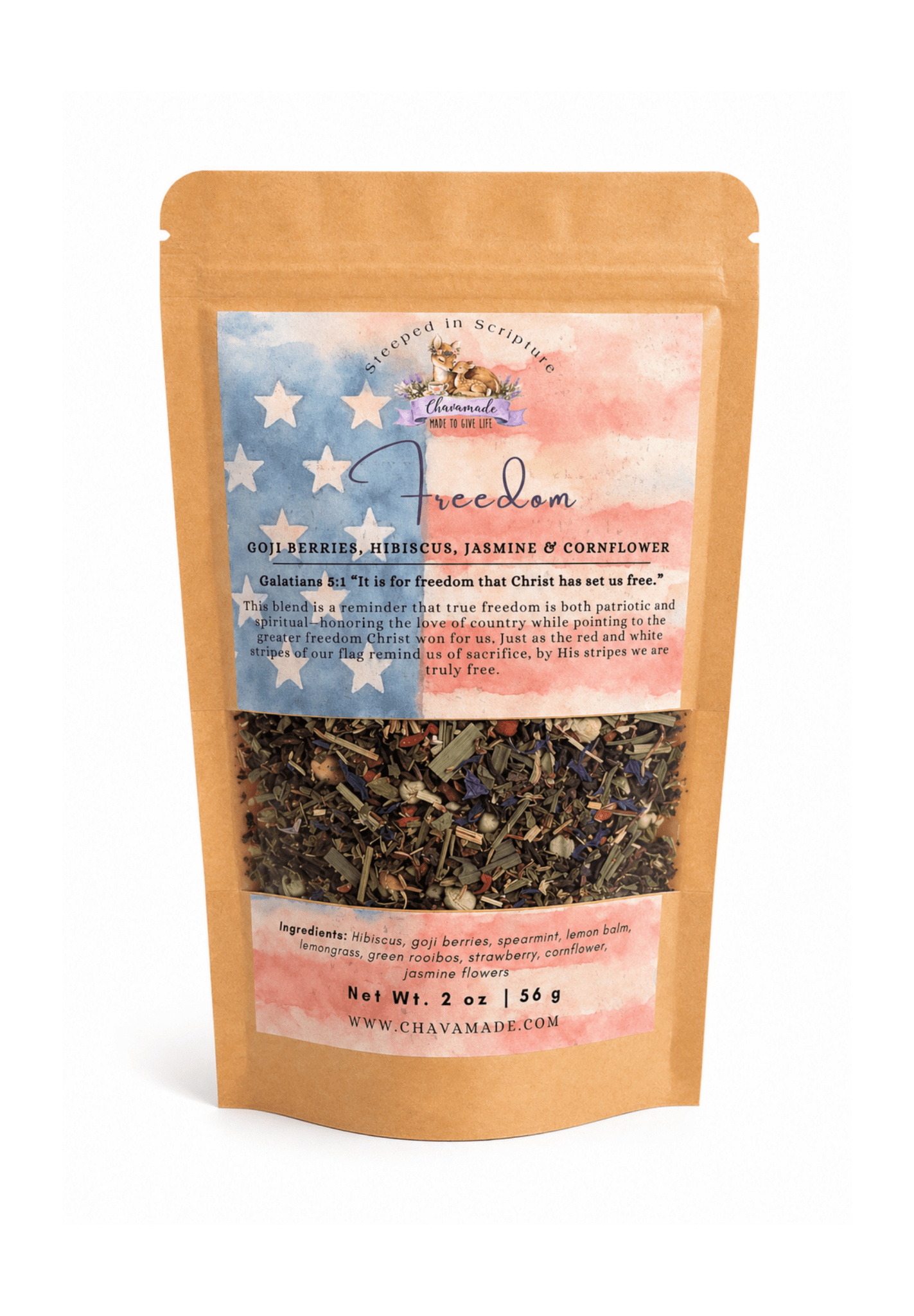 "Freedom" Tea Blend: Goji Berries, Hibiscus, Jasmine & Cornflower - Chavamade