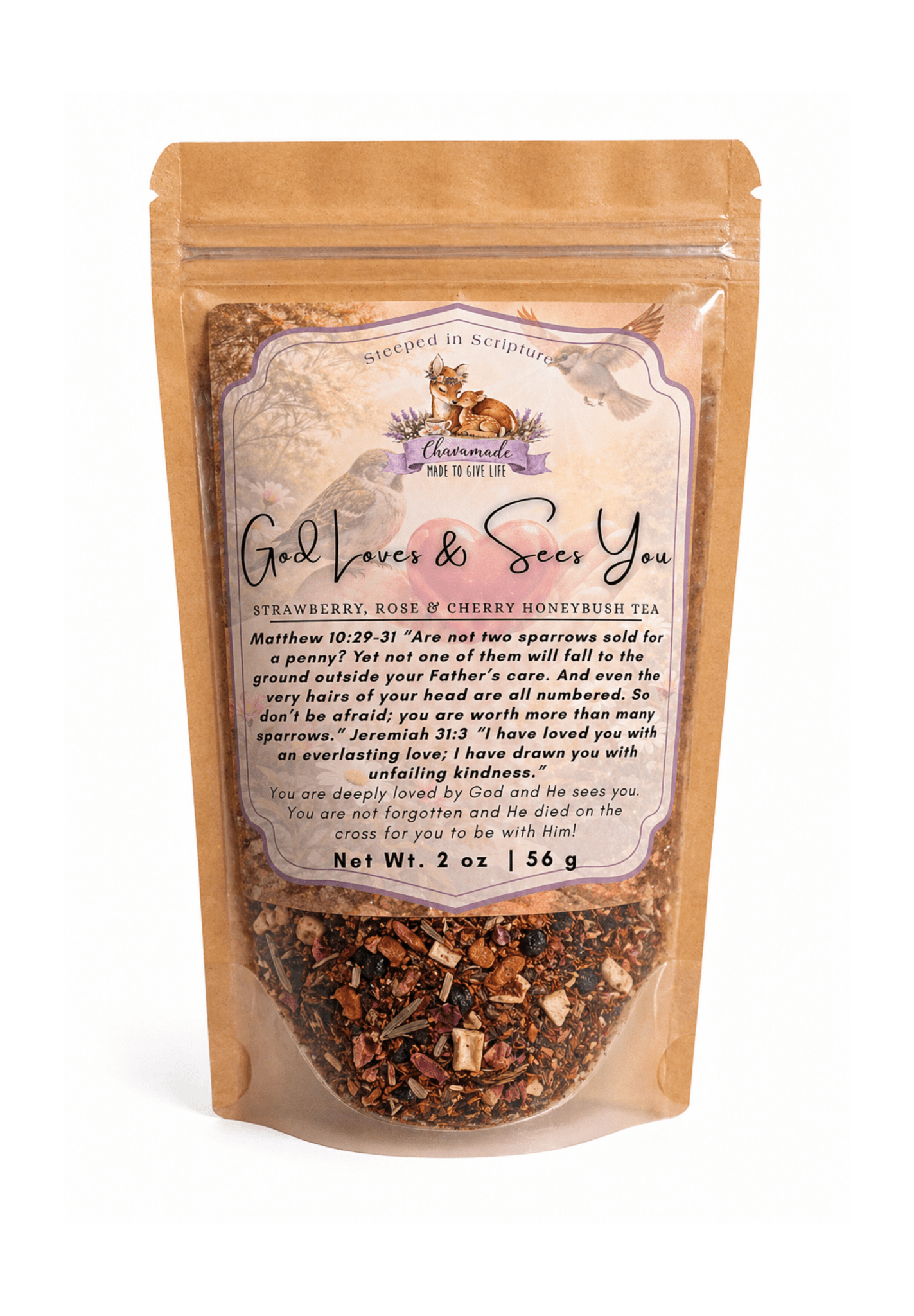 "God Loves & Sees You" Tea: Strawberry, Rose & Cherry - Chavamade