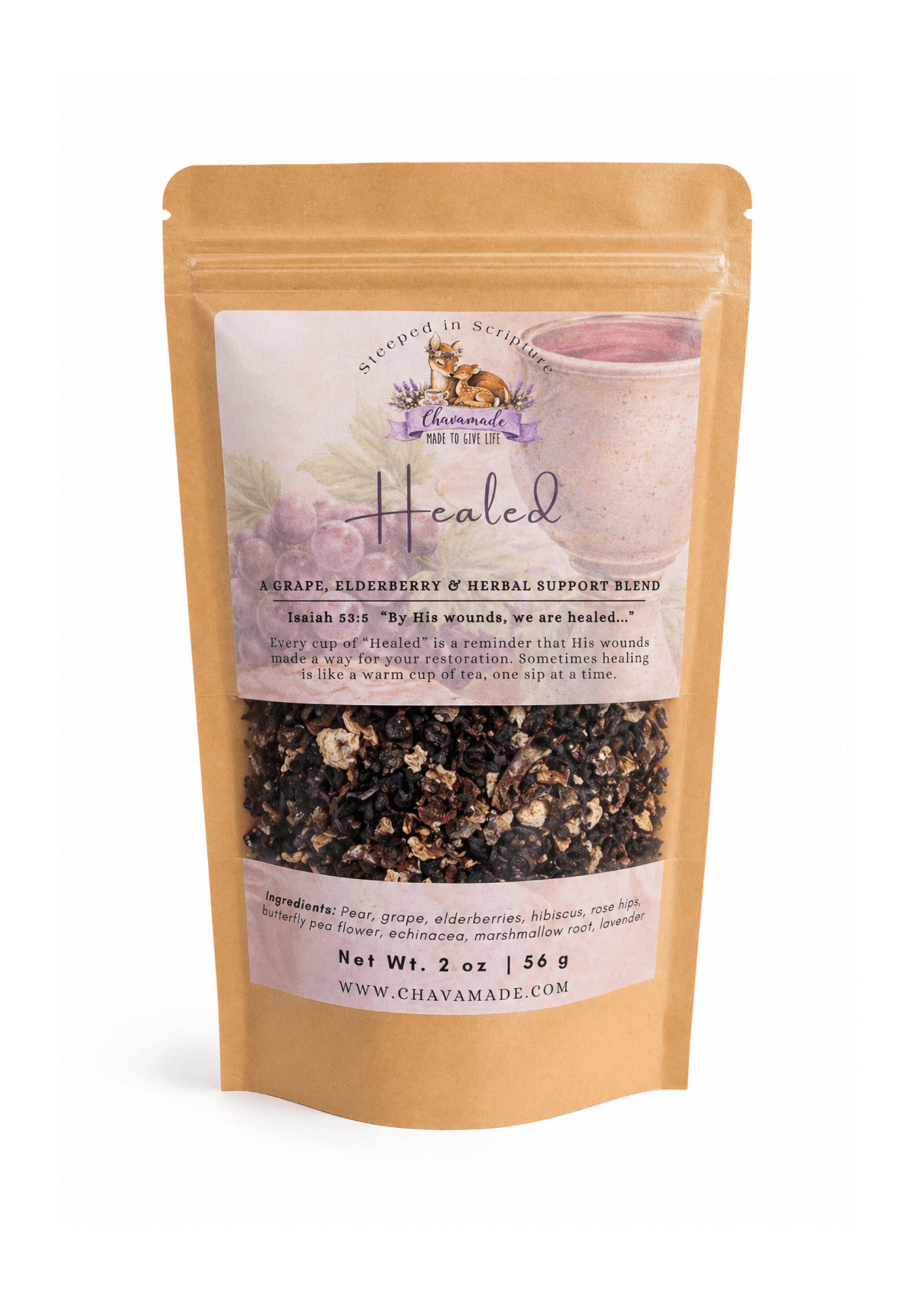 "Healed" Tea Blend: Grape, Elderberry & Herbal Support (immune support) - Chavamade