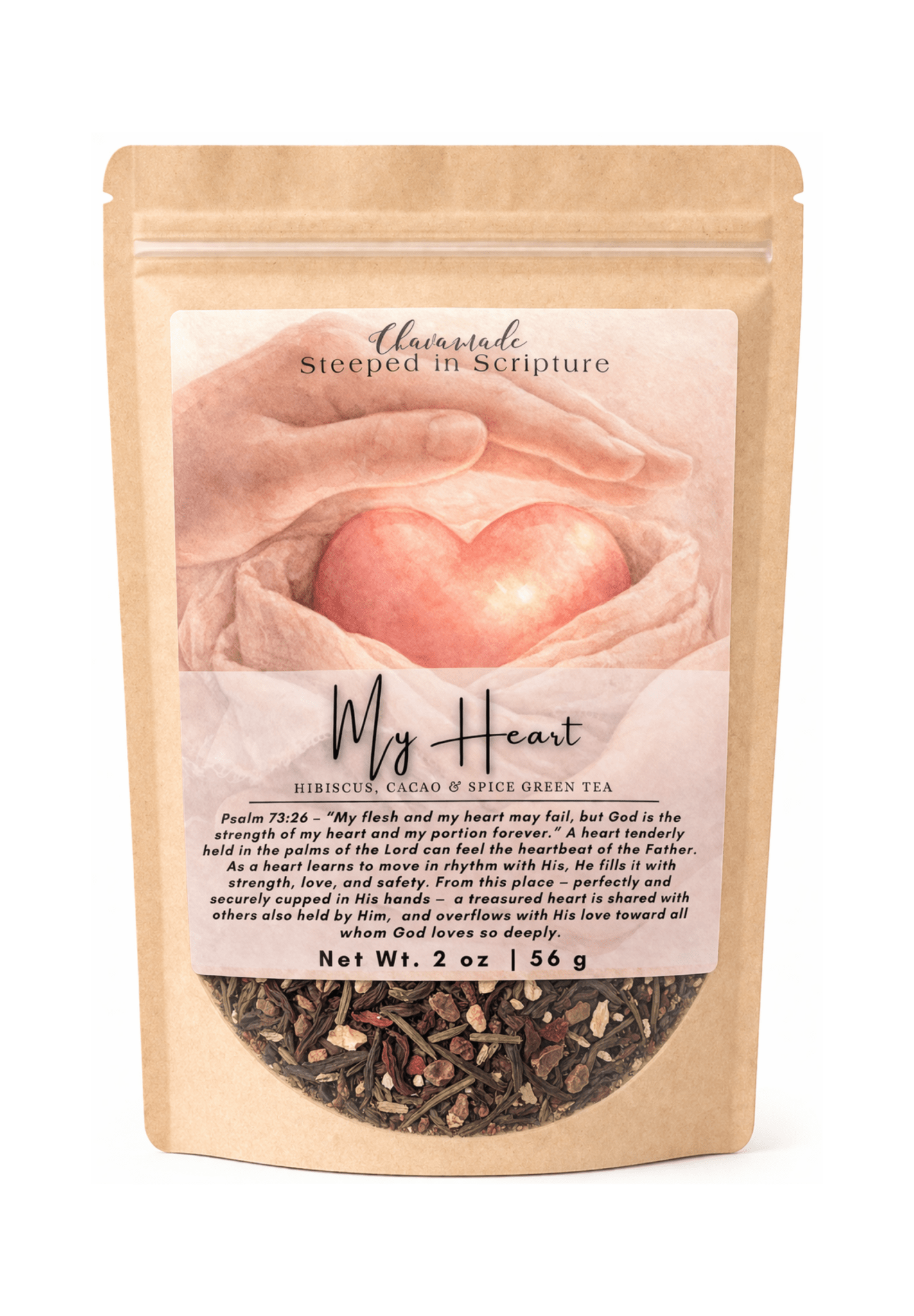 "My Heart" Tea Blend: Hibiscus, Cacao, & Spice Green Tea (heart support) - Chavamade