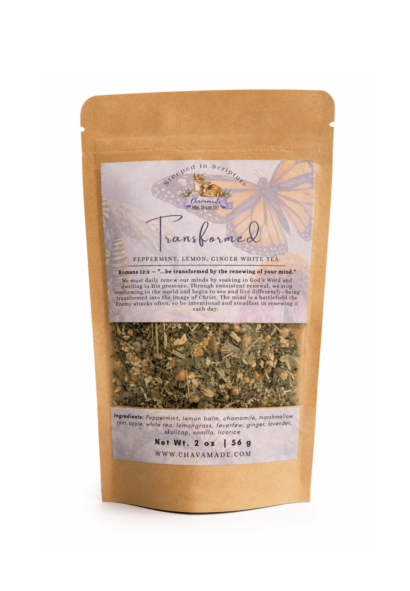 "Transformed" Tea Blend: Peppermint, Lemon & Ginger (headache support) - Chavamade